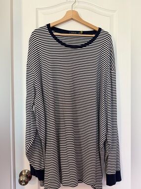 Men’s Polo Ralph Lauren Navy & White Striped Crewneck Tee Long-Sleeve